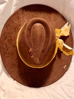Brown Wide-Brim Hat- Vegan Suede